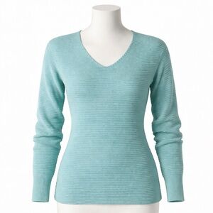 Tommy Bahama Aqua Ribbed V-Neck Knit Sweater XXS Cotton Blend